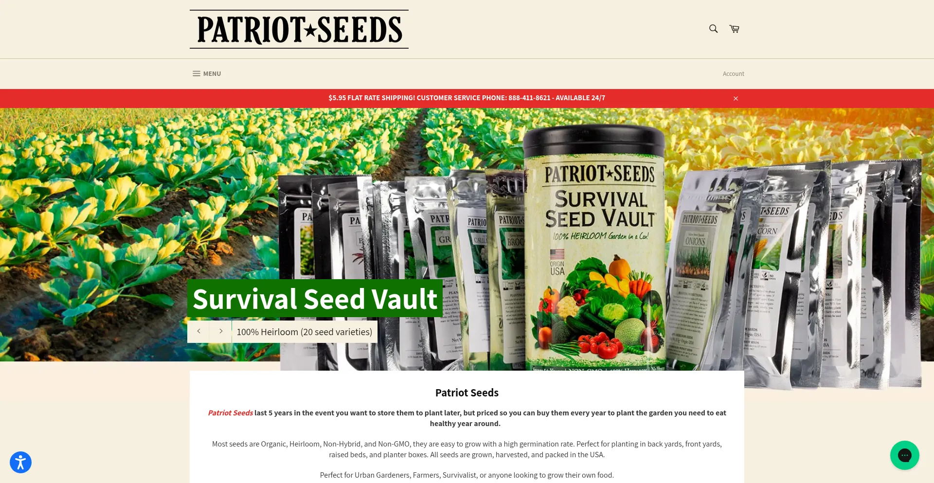 Website screenshot of Patriotseeds.com