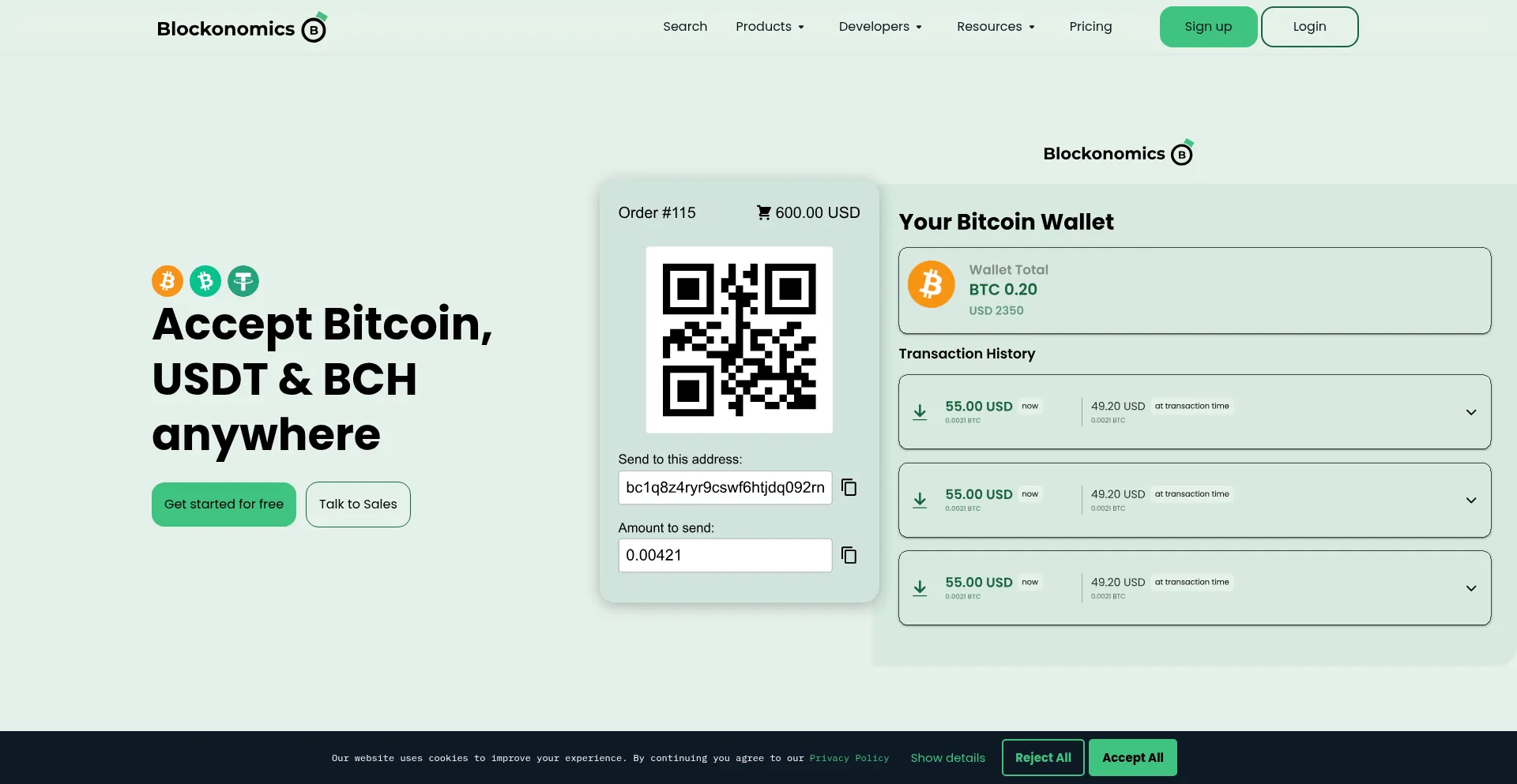 Website screenshot of Paybtc.link