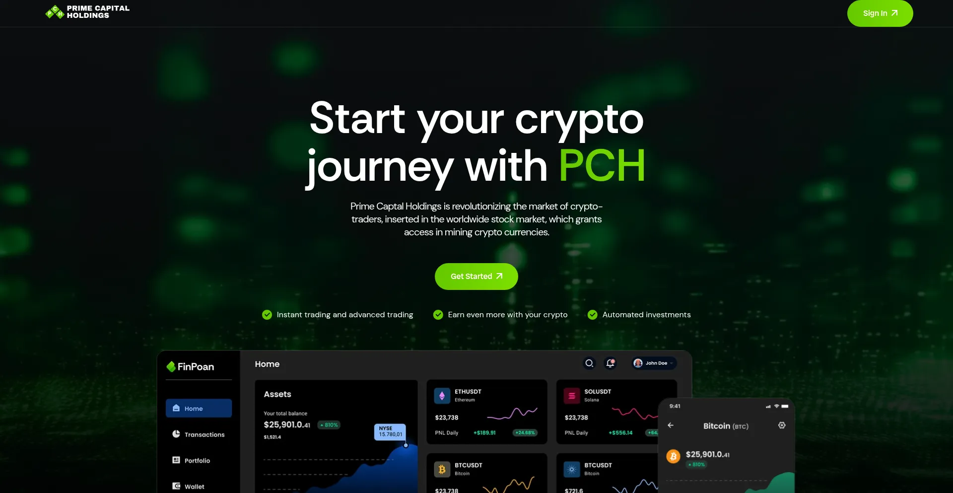 Website screenshot of Pchinvestments.org
