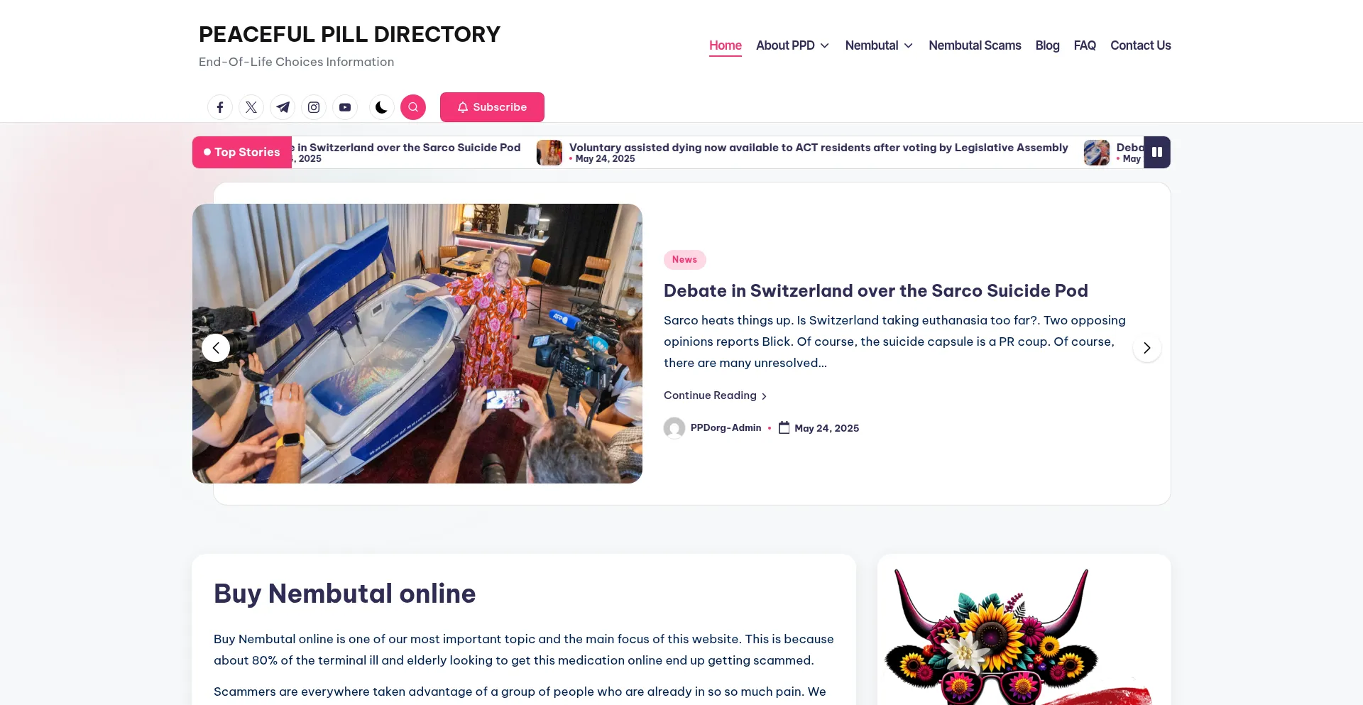 Website screenshot of Peacefulpilldirectory.org