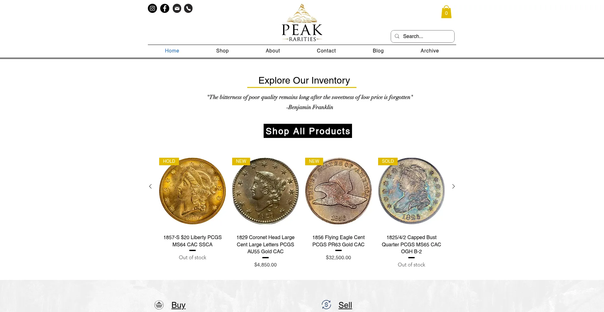 Website screenshot of Peakrarities.com