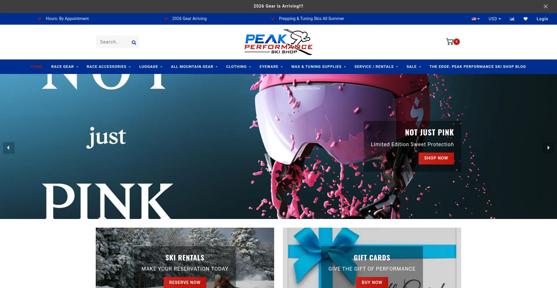Website screenshot of Peakskishop.com