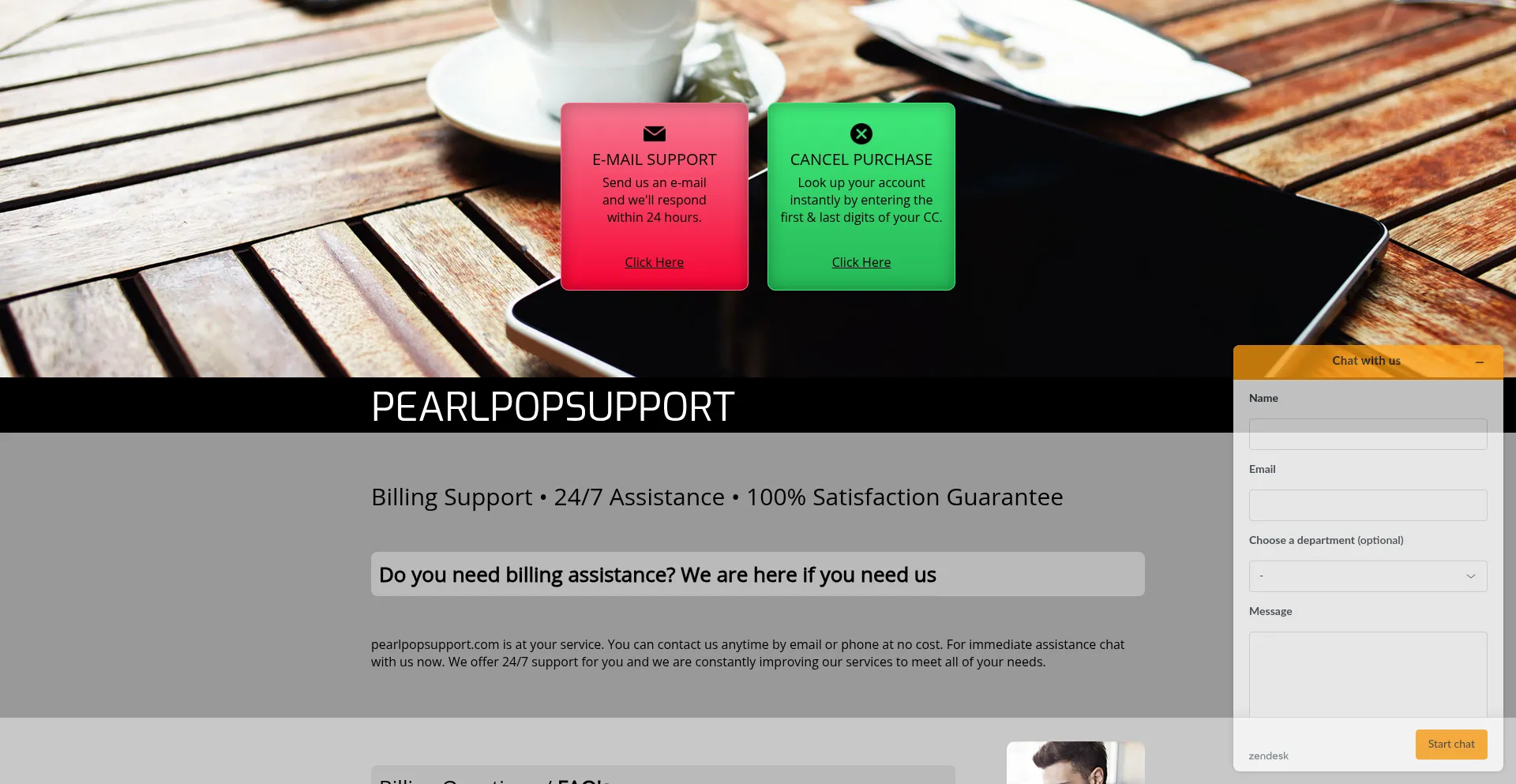 Website screenshot of Pearlpopsupport.com