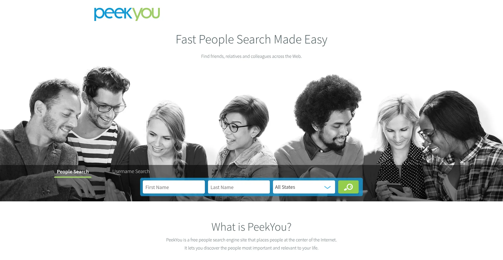 Website screenshot of Peekyou.com