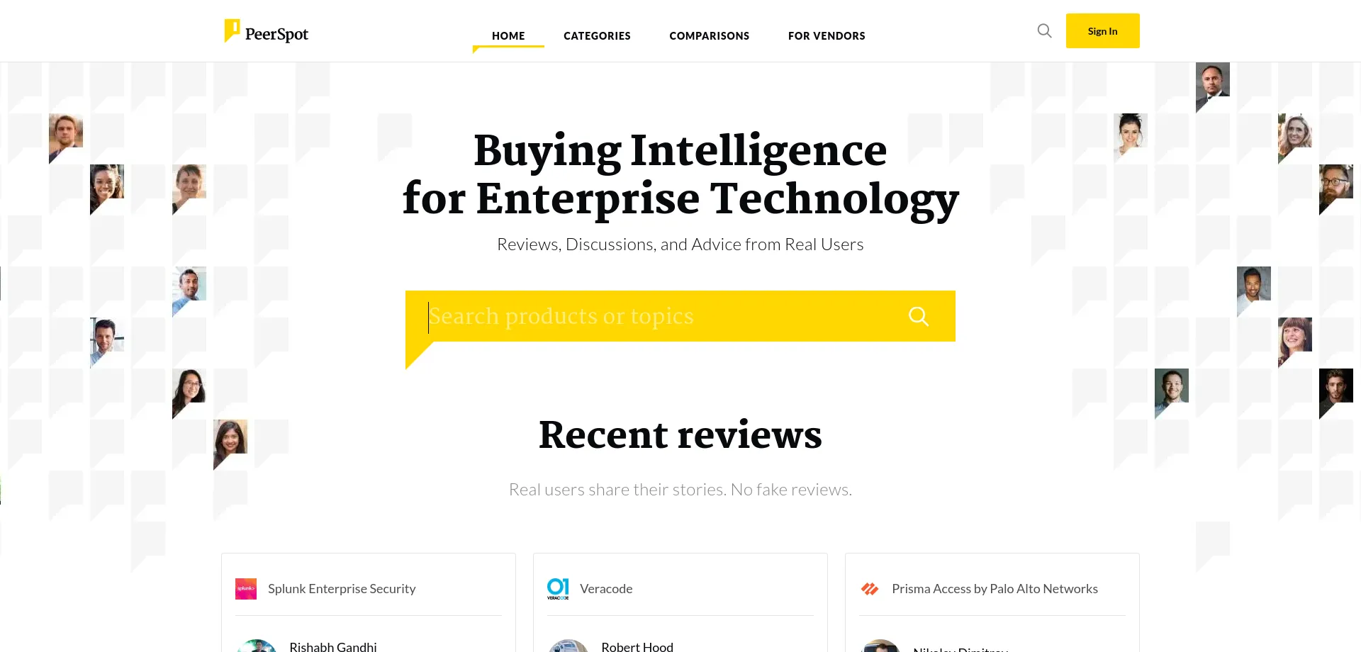 Website screenshot of Peerspot.com
