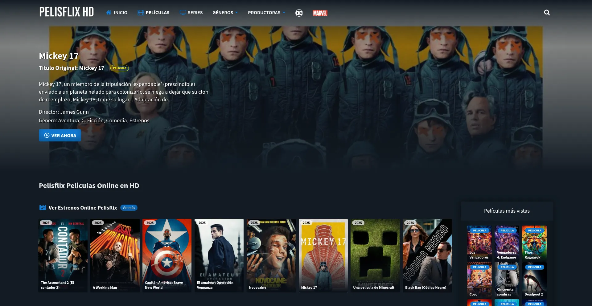 Website screenshot of Pelisflix1.com