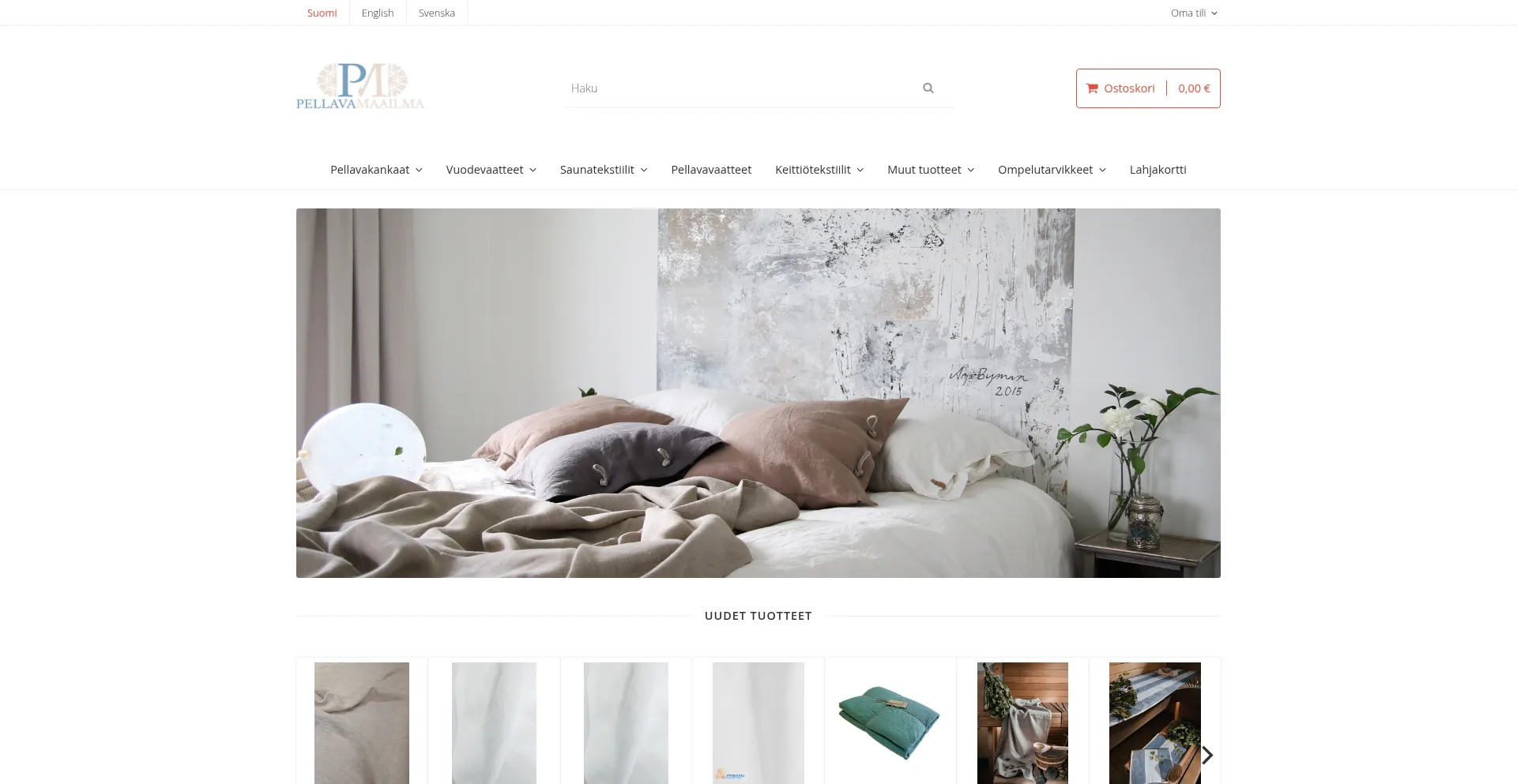 Website screenshot of Pellavamaailma.fi
