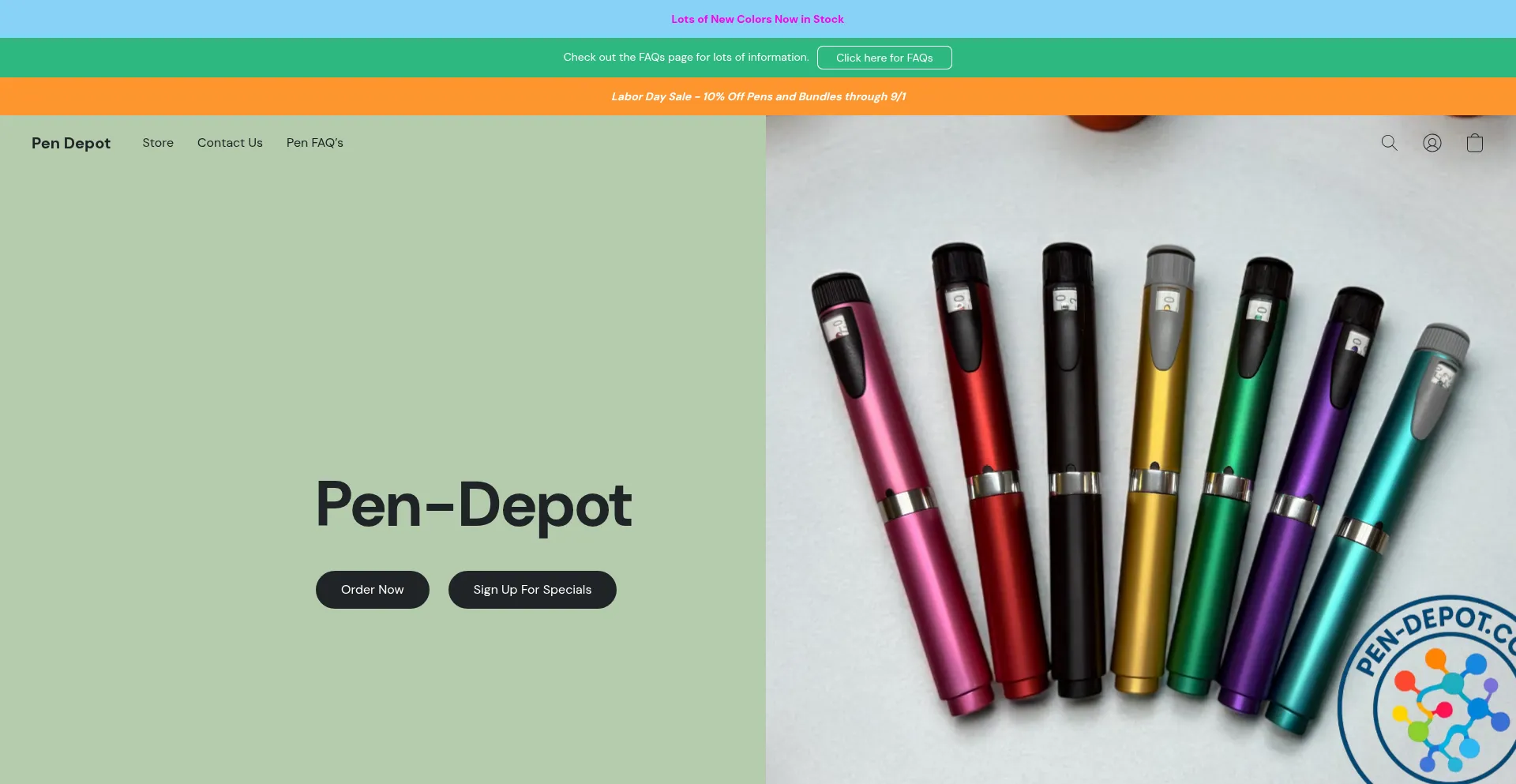 Website screenshot of Pen-depot.com