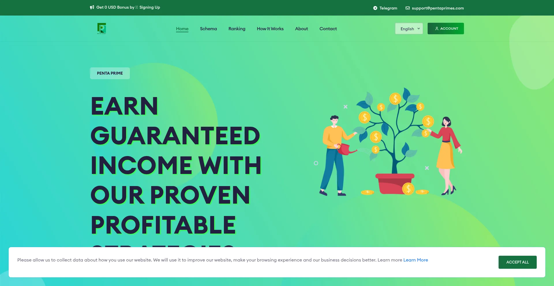 Website screenshot of Pentaprimes.com