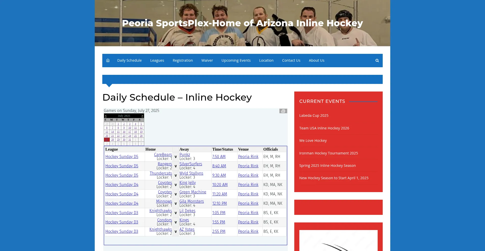 Website screenshot of Peoriasportsplex.com