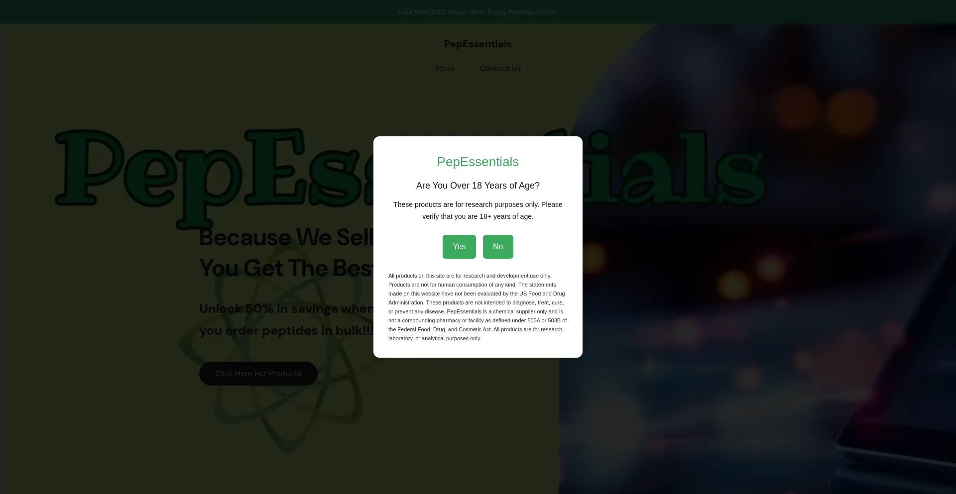 Website screenshot of Pepessentials.com