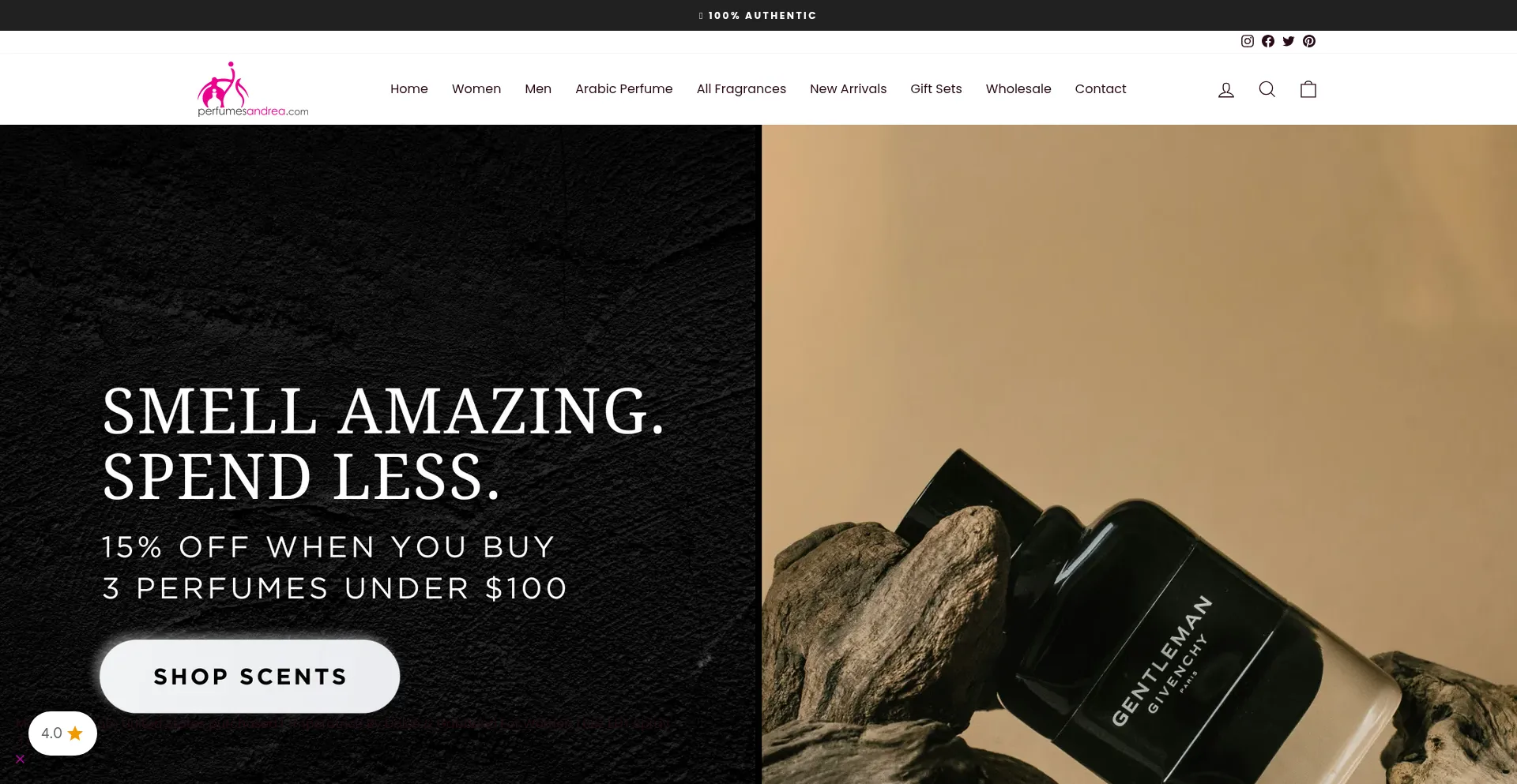 Website screenshot of Perfumesandrea.com