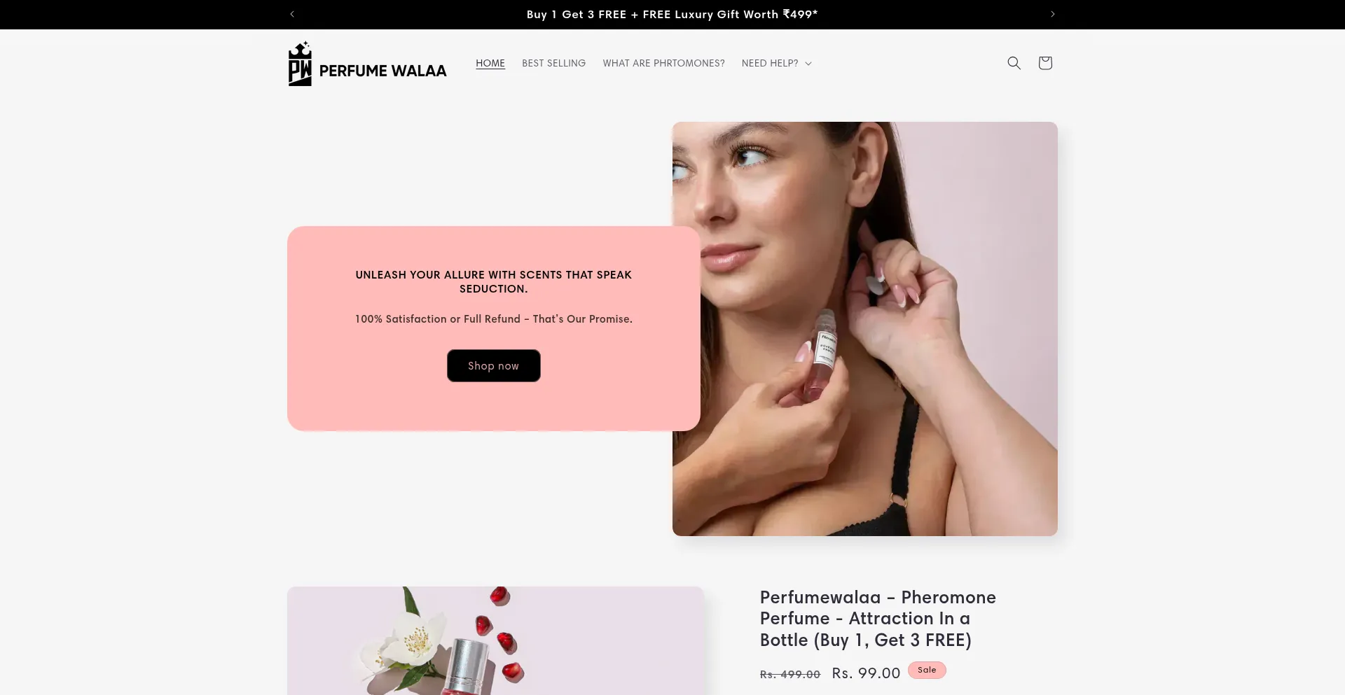 Website screenshot of Perfumewalaa.in