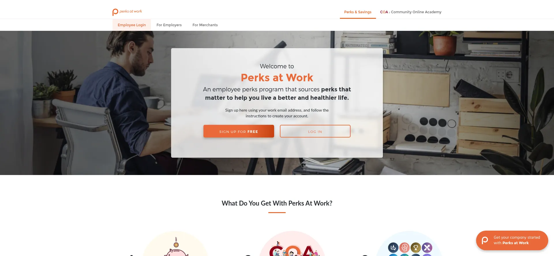 Website screenshot of Perksatwork.com