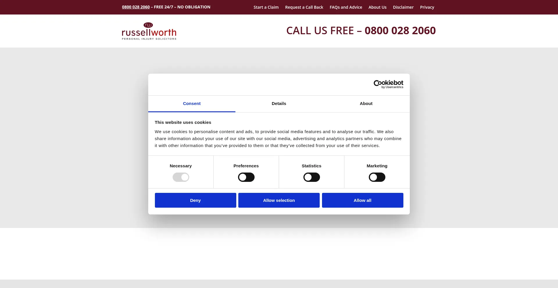 Website screenshot of Personal-injurysolicitors.com