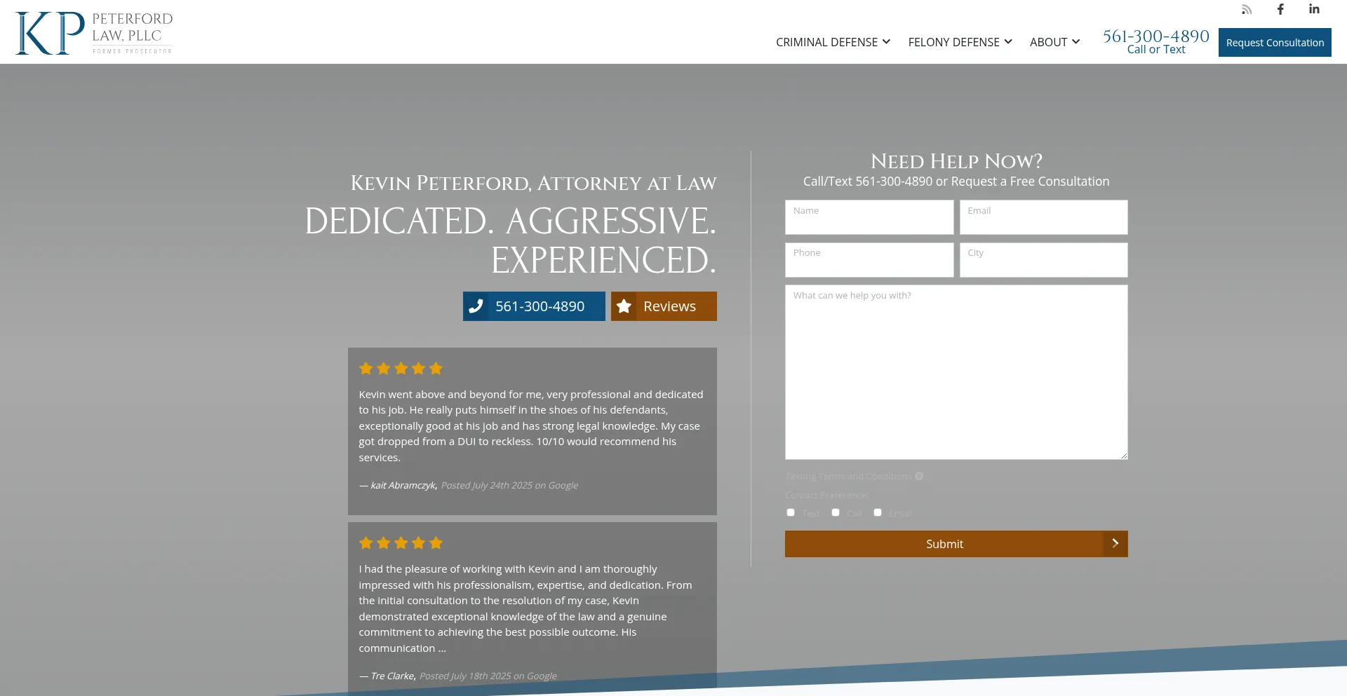 Website screenshot of Peterfordlaw.com