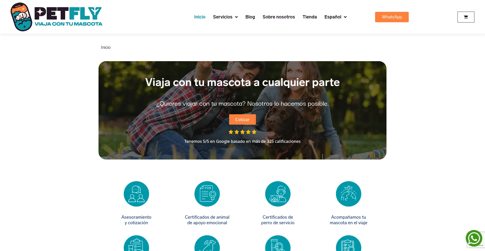 Website screenshot of Petfly.io