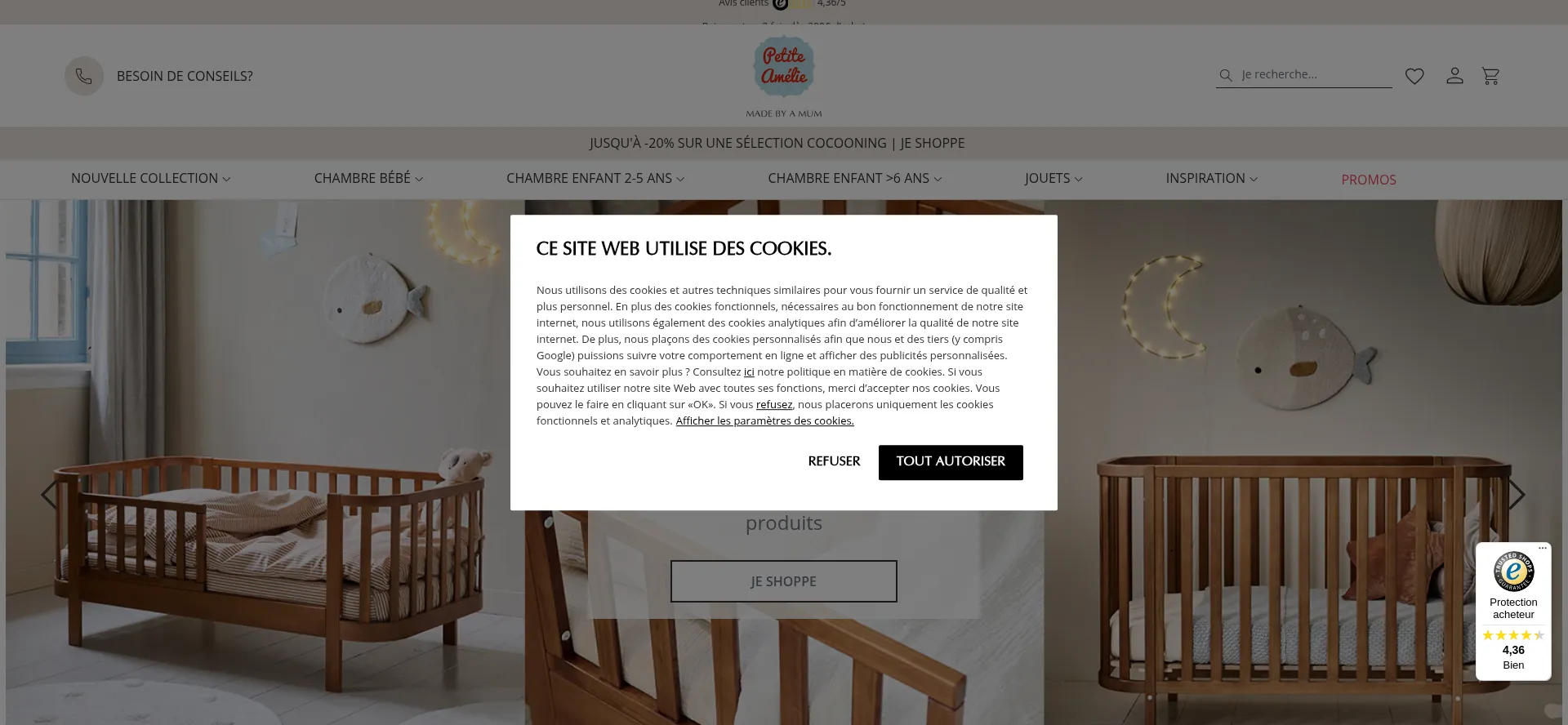 Website screenshot of Petiteamelie.fr