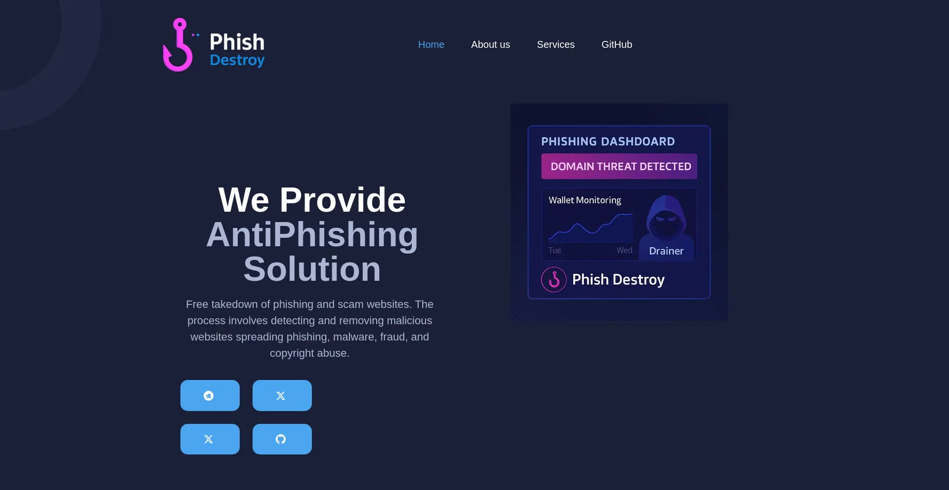 Website screenshot of Phishdestroy.io