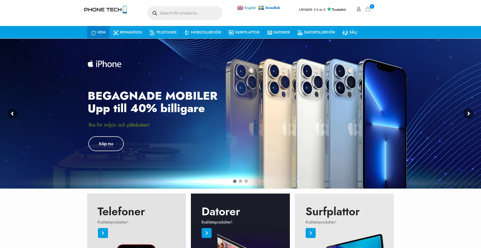 Website screenshot of Phonetech.se