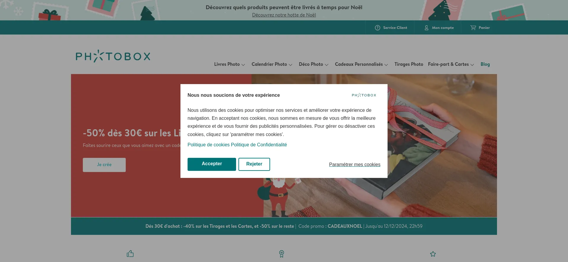 Website screenshot of Photobox.fr