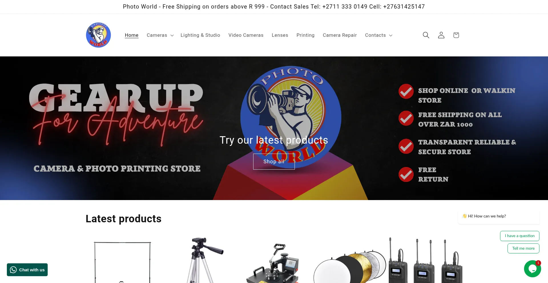 Website screenshot of Photoworld.co.za