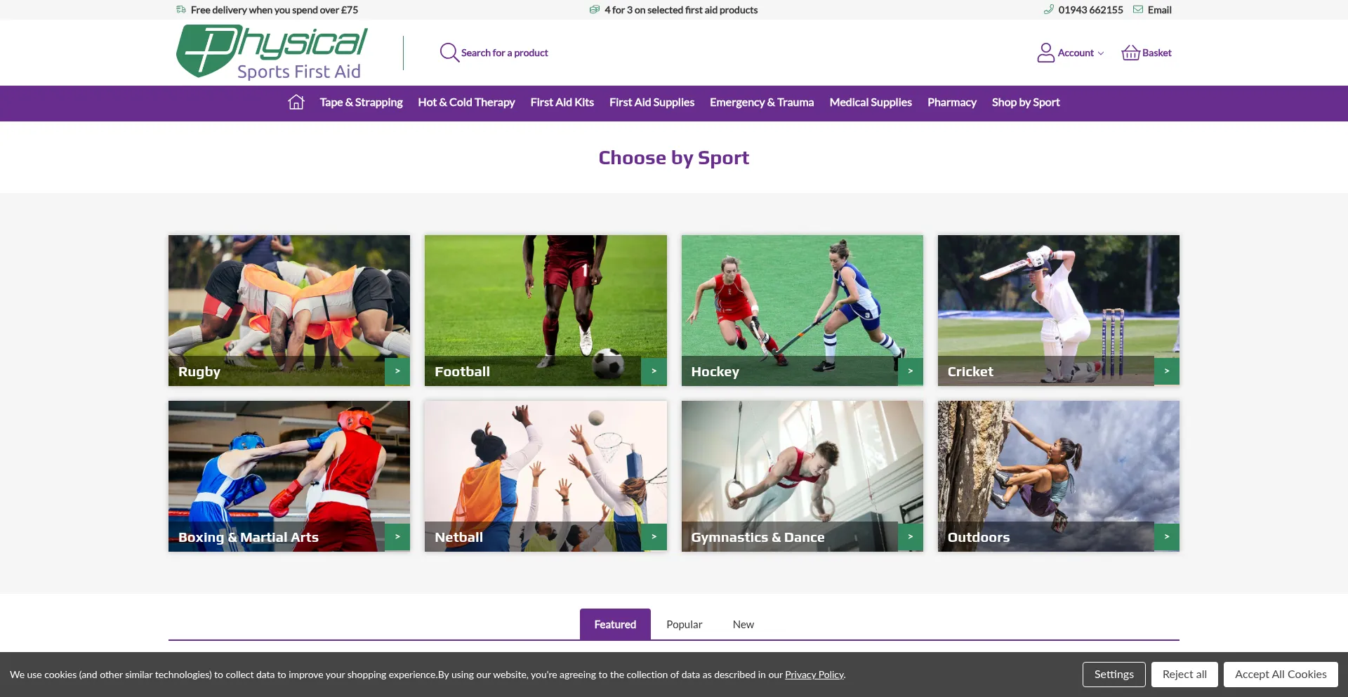 Website screenshot of Physical-sports.co.uk