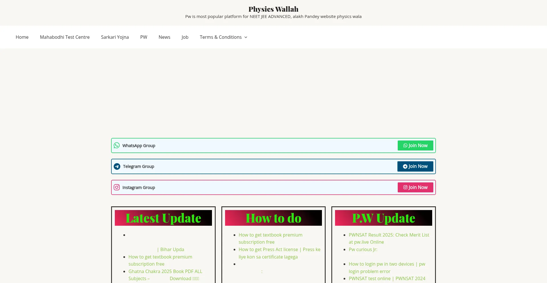 Website screenshot of Physicswallaha.com
