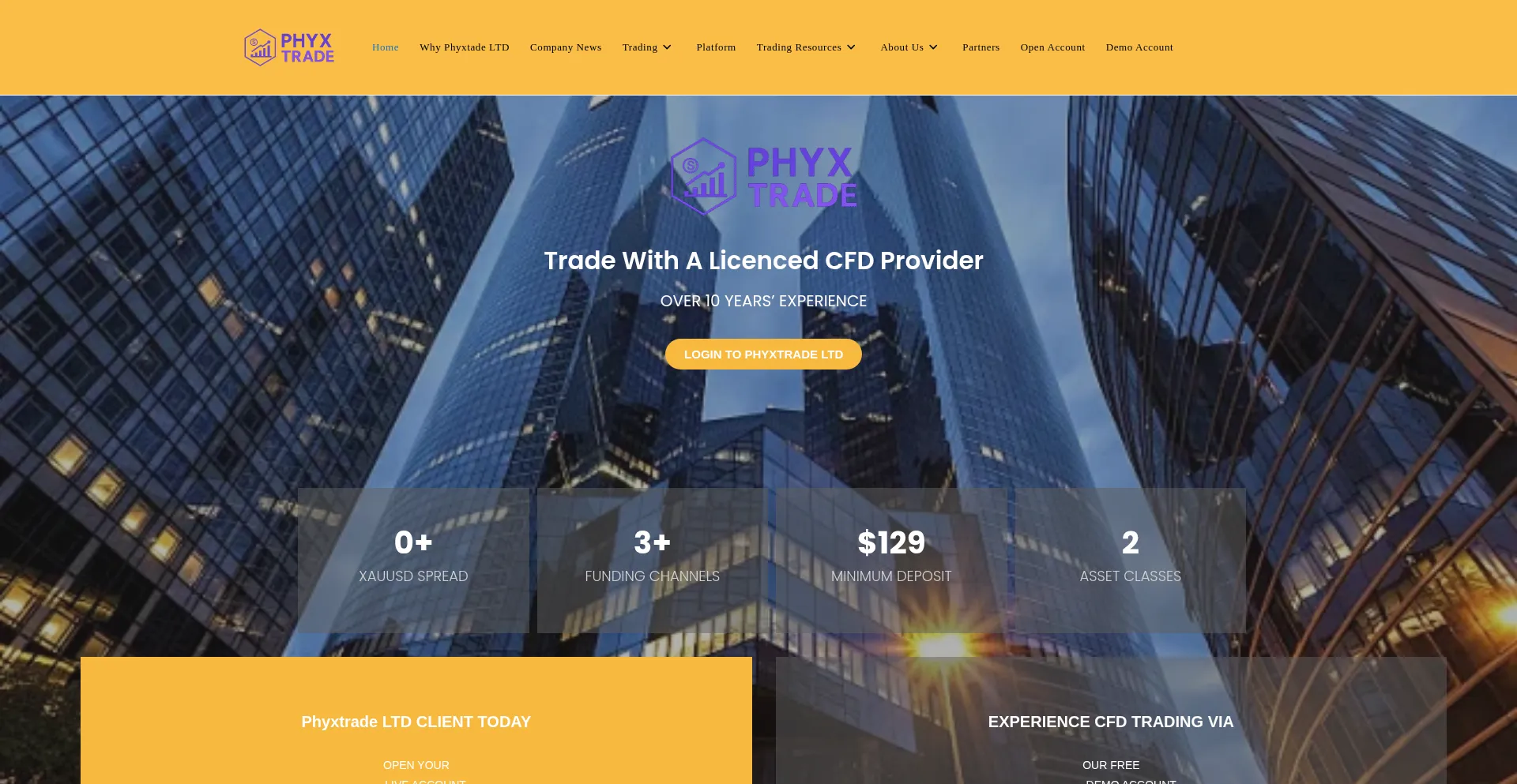 Website screenshot of Phyxtrade.net
