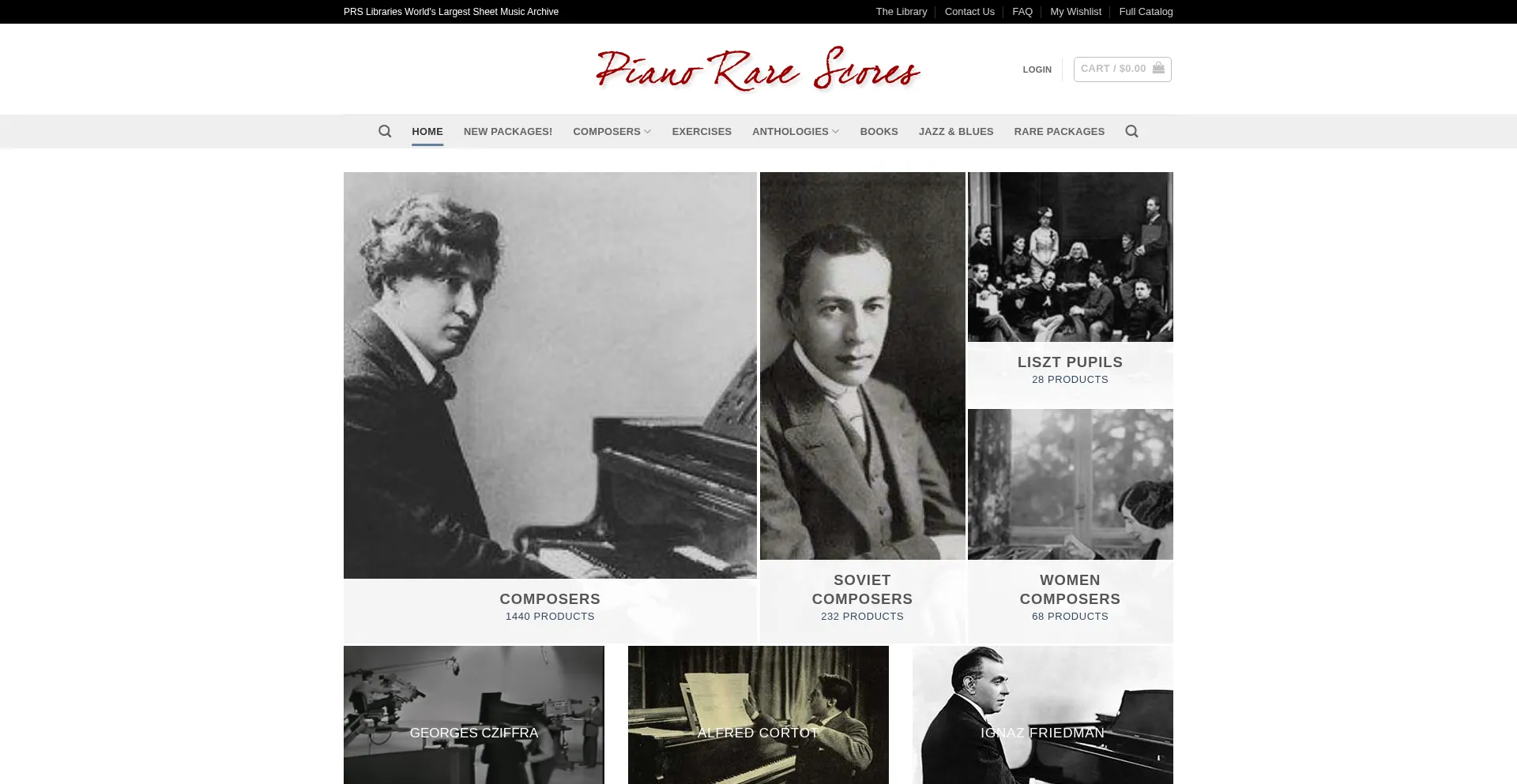 Website screenshot of Pianorarescores.com