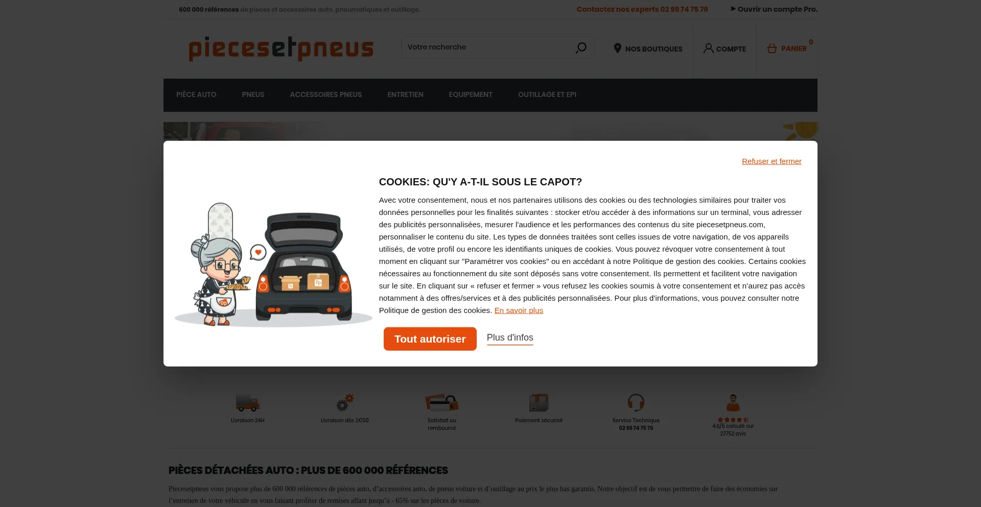Website screenshot of Piecesetpneus.com