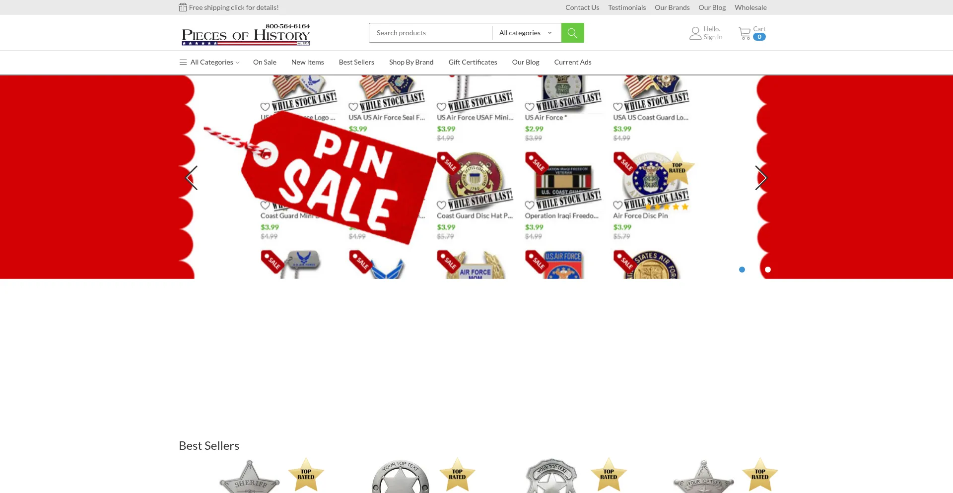 Website screenshot of Piecesofhistory.com