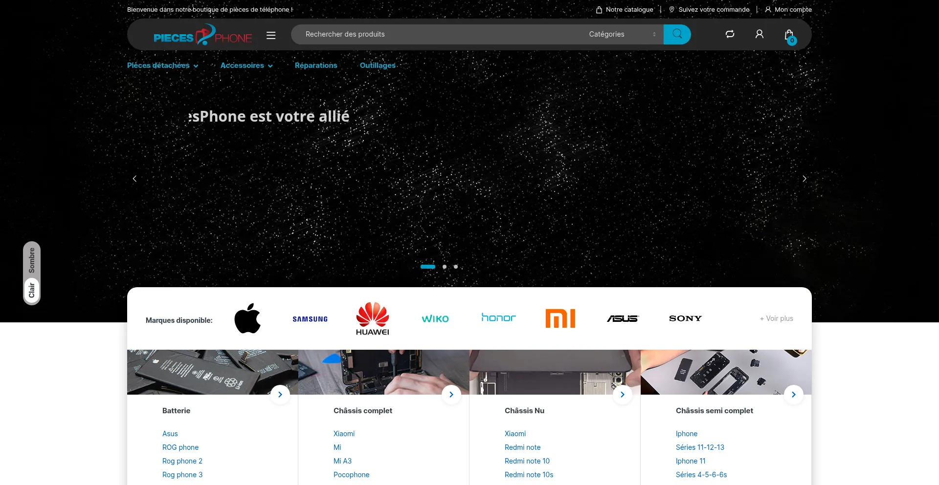 Website screenshot of Piecesphone.fr