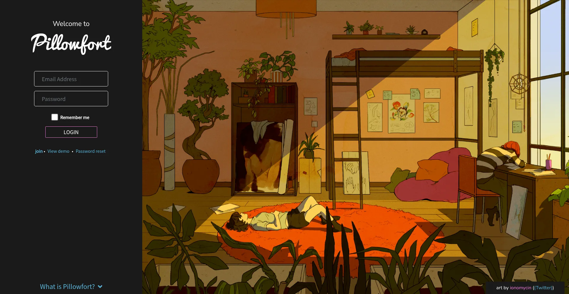 Website screenshot of Pillowfort.social