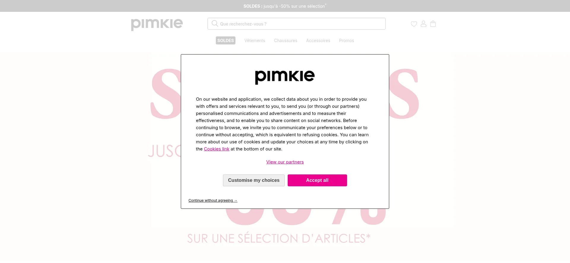 Website screenshot of Pimkie.fr
