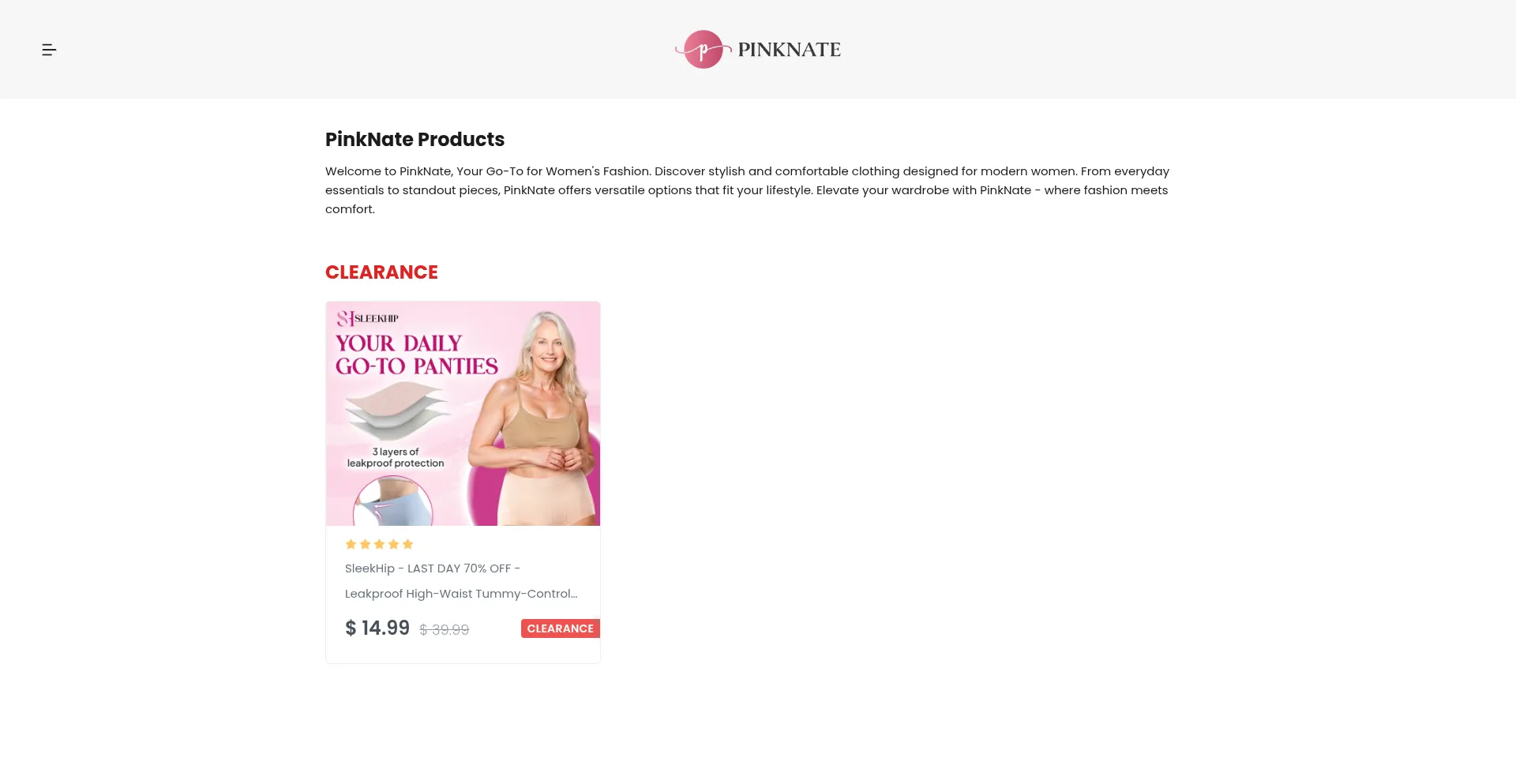 Website screenshot of Pinknate.com
