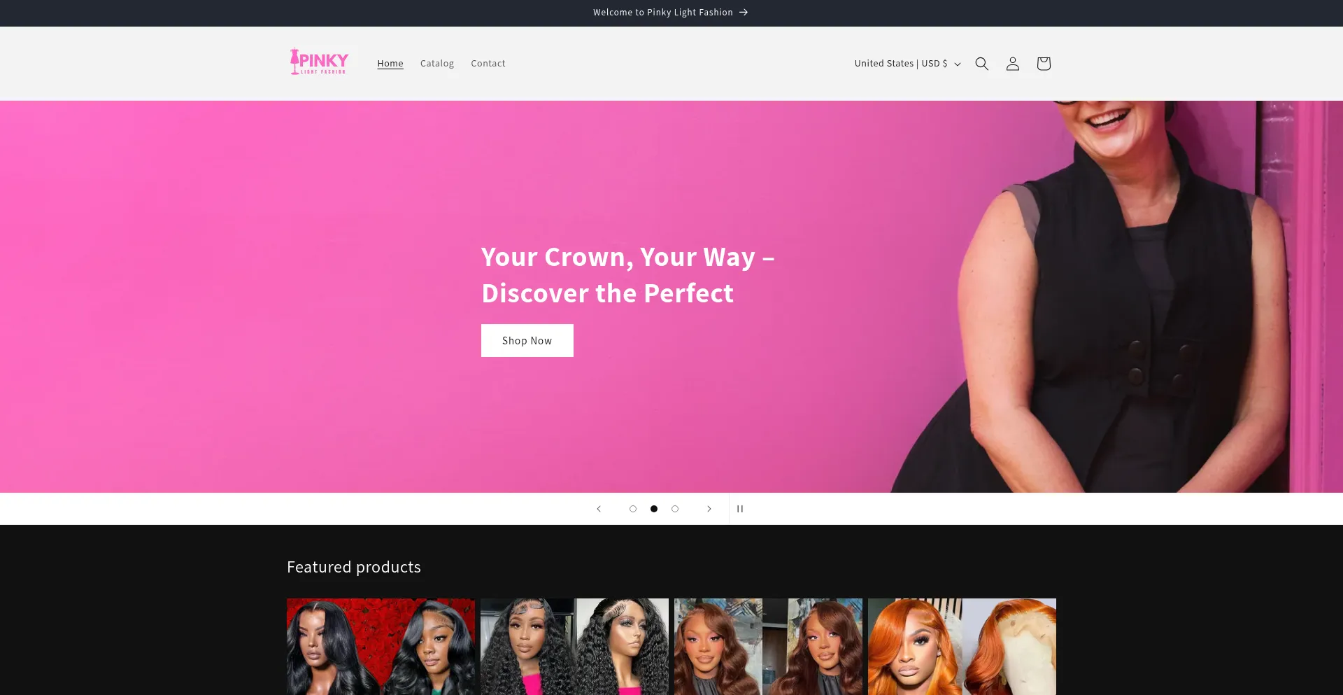 Website screenshot of Pinkylight.com