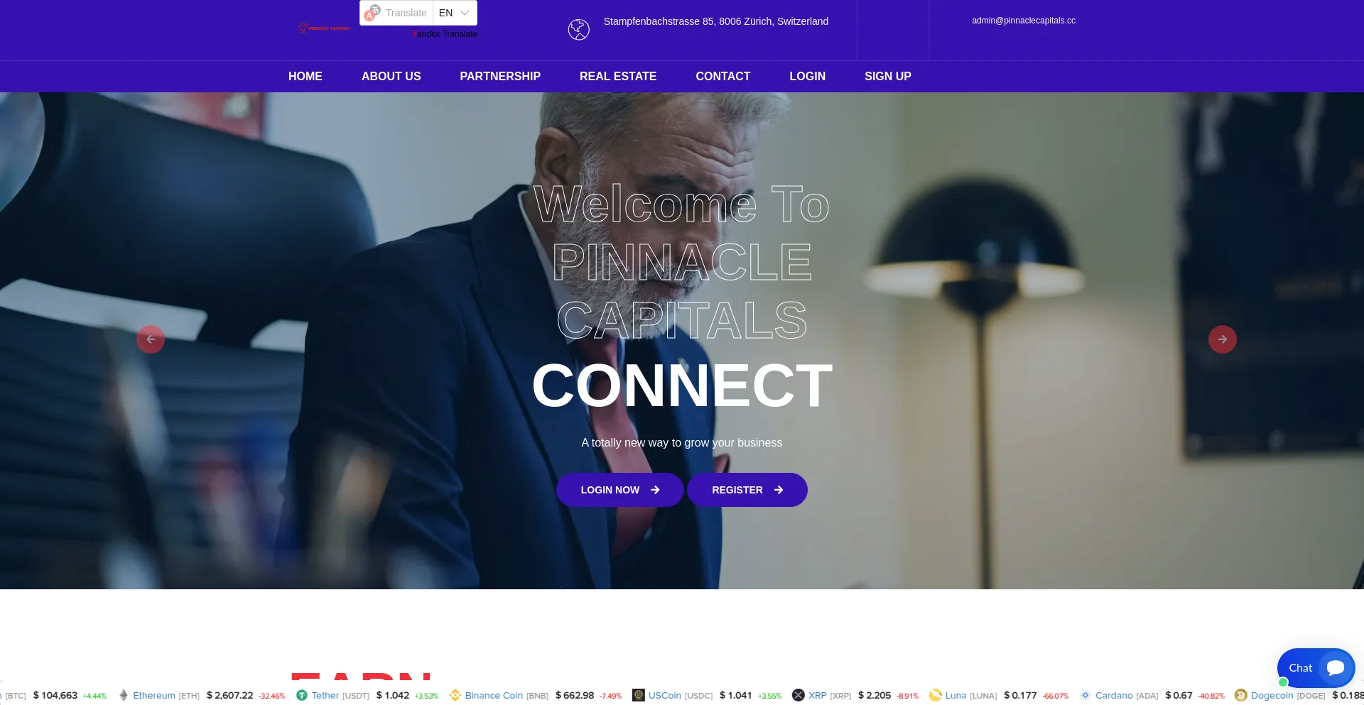 Website screenshot of Pinnaclecapitals.cc