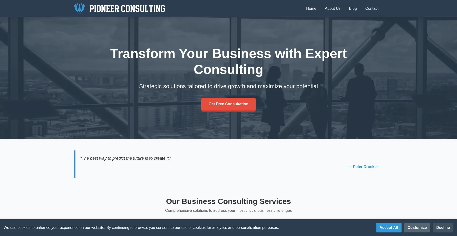 Website screenshot of Pioneerconsulting.pro