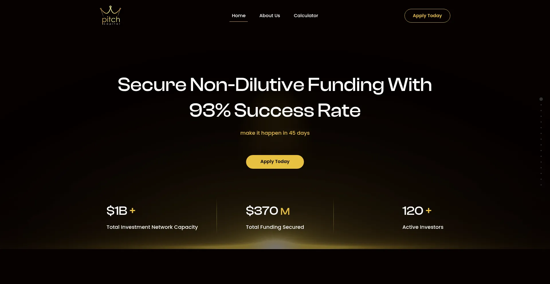 Website screenshot of Pitchcapital.com