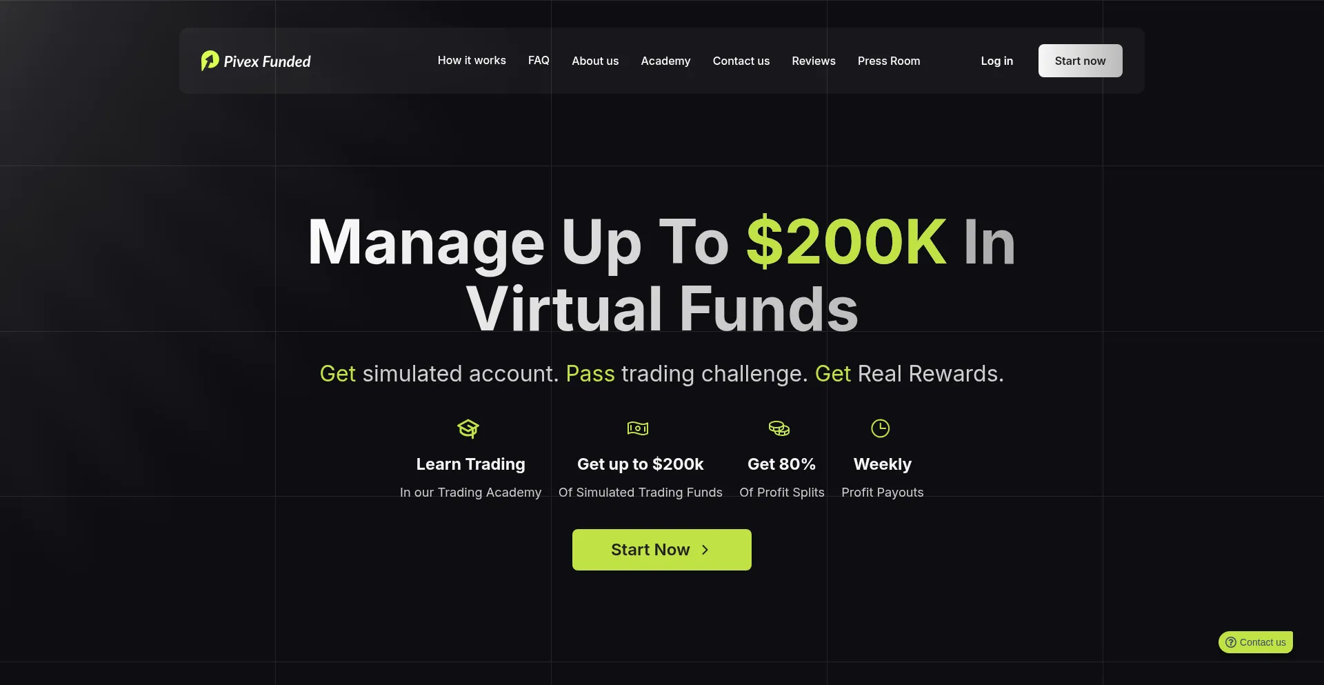 Website screenshot of Pivexfunded.com