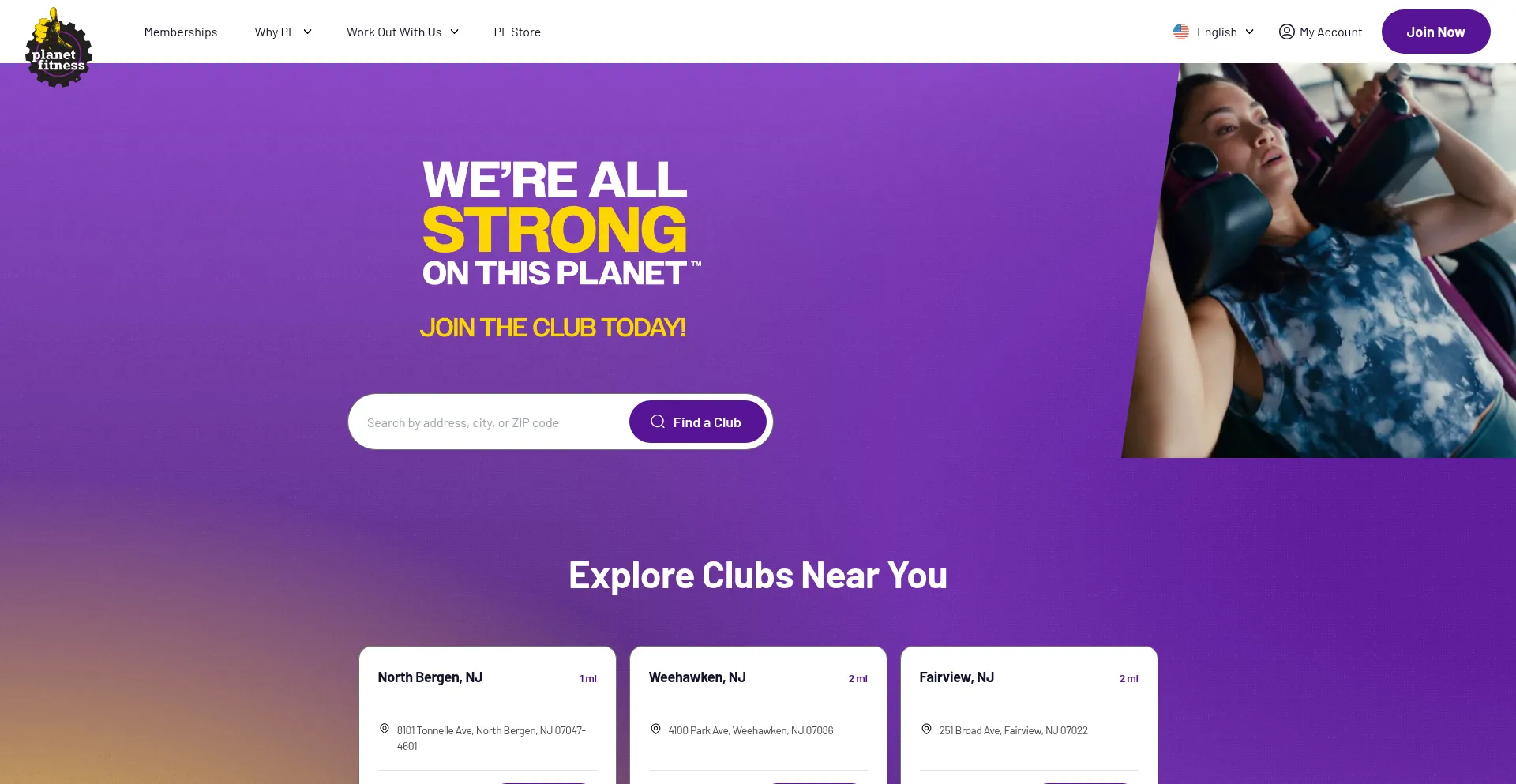 Website screenshot of Planetfitness.com