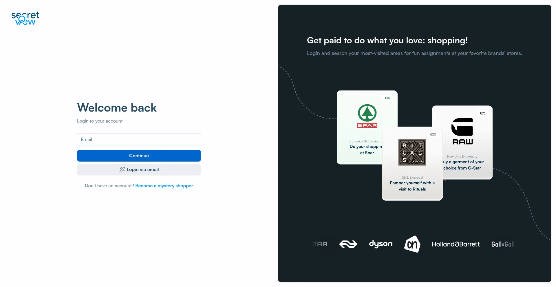 Website screenshot of Platform.secretview.io