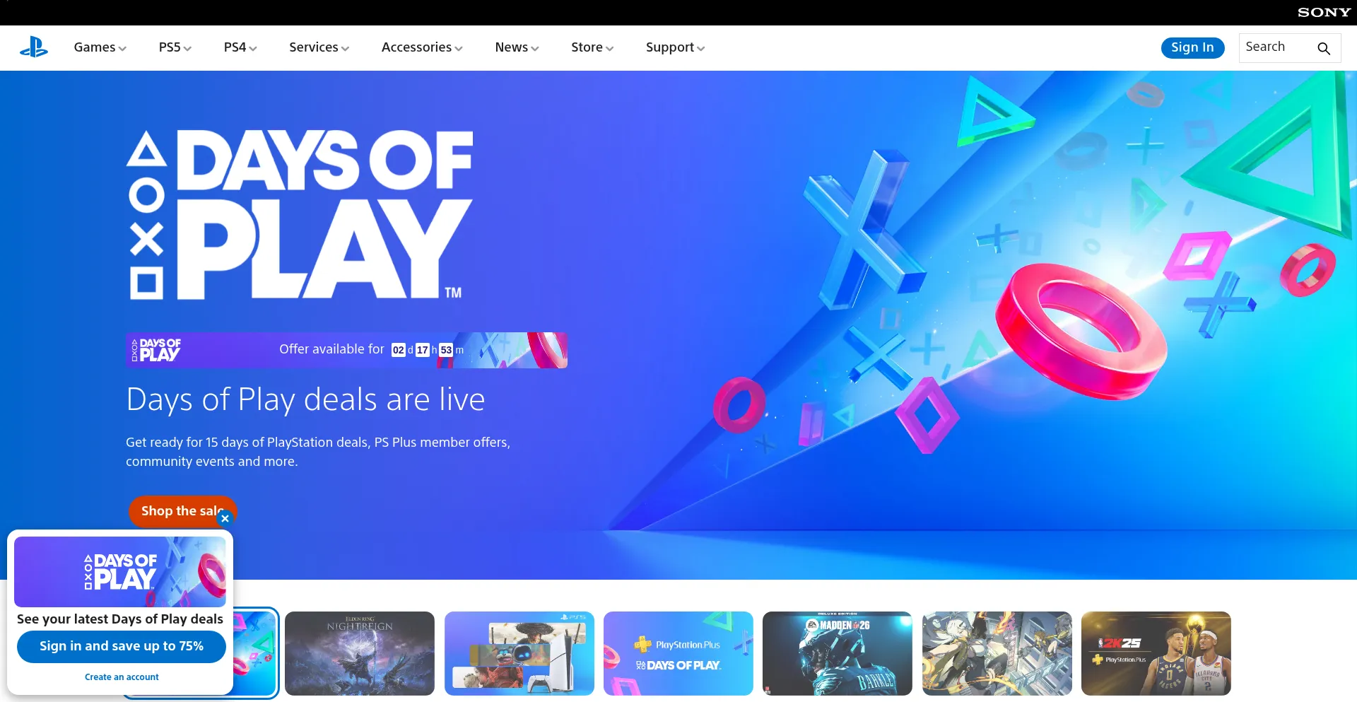 Website screenshot of Playstation.com