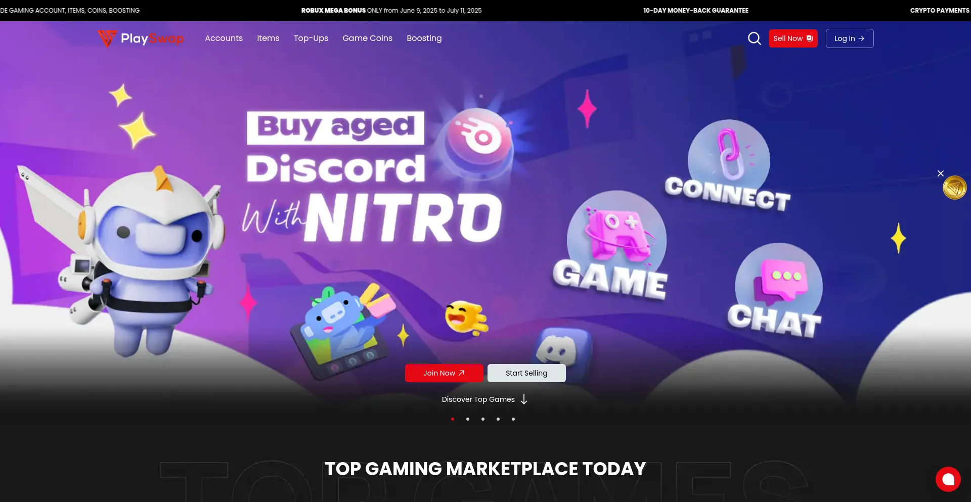 Website screenshot of Playswap.gg