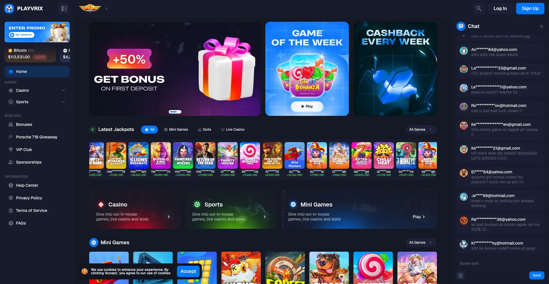 Website screenshot of Playvrix.com