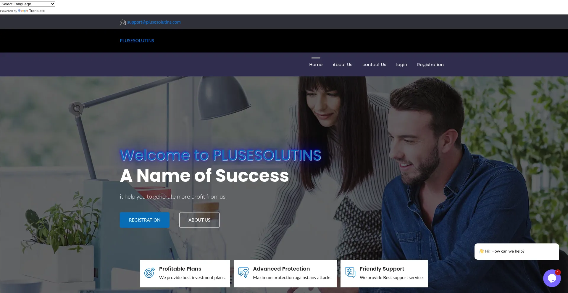 Website screenshot of Plusesolutins.com