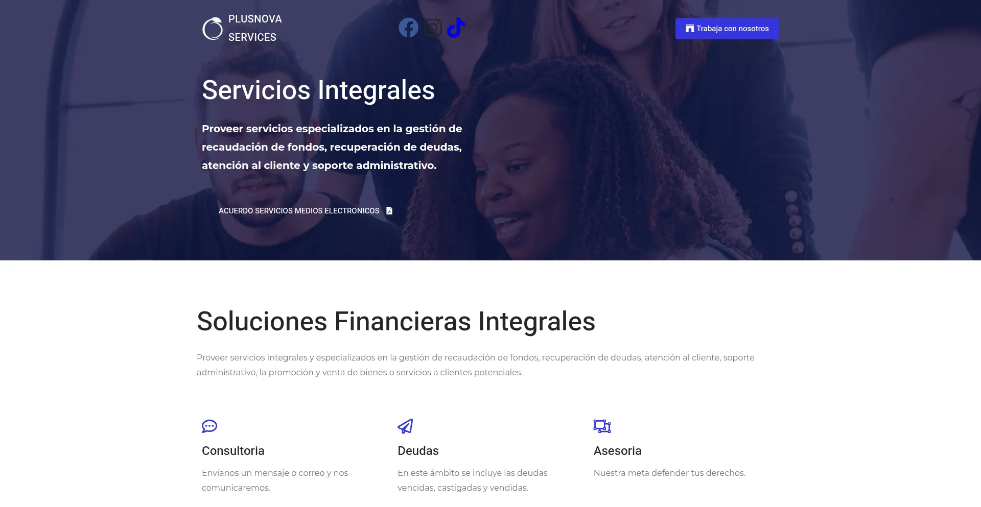 Website screenshot of Plusnova.ec