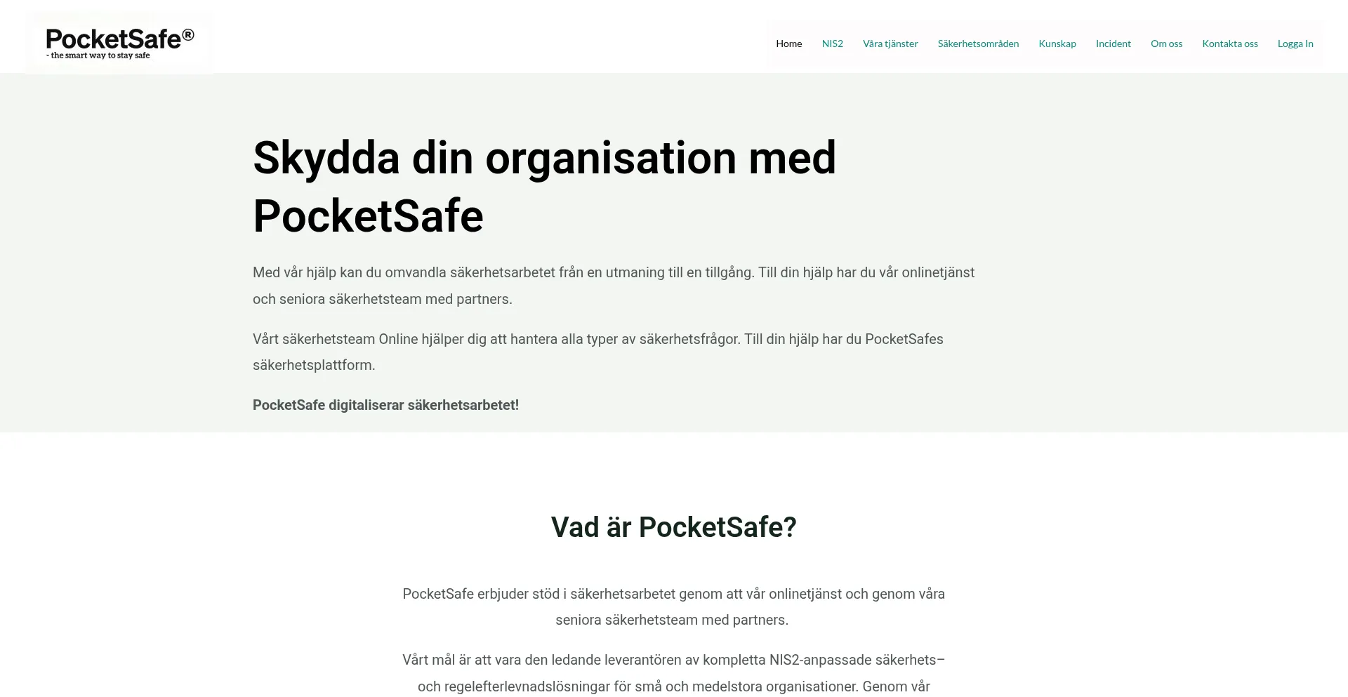 Website screenshot of Pocketsafe.se