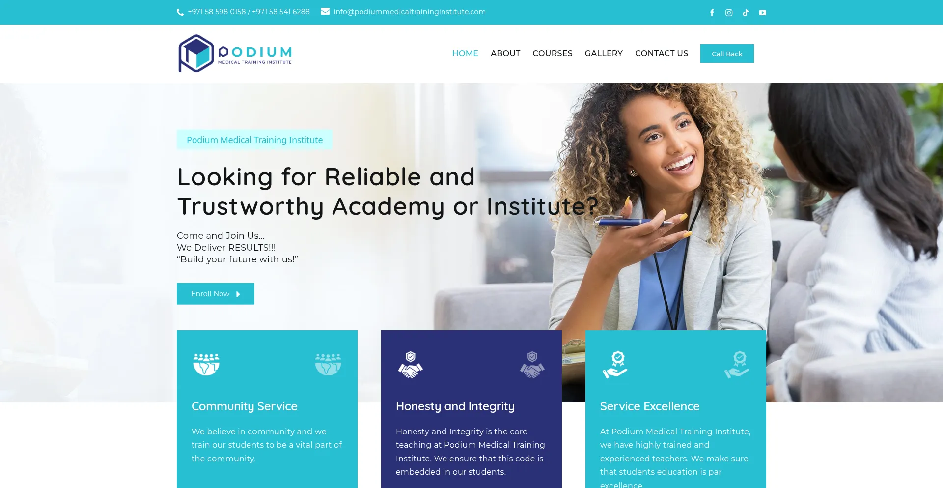 Website screenshot of Podiummedicaltraininginstitute.com